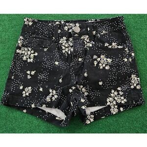 SO Black Denim Floral Print Shorts‎ Women's Size 3 Cute Casual Summer